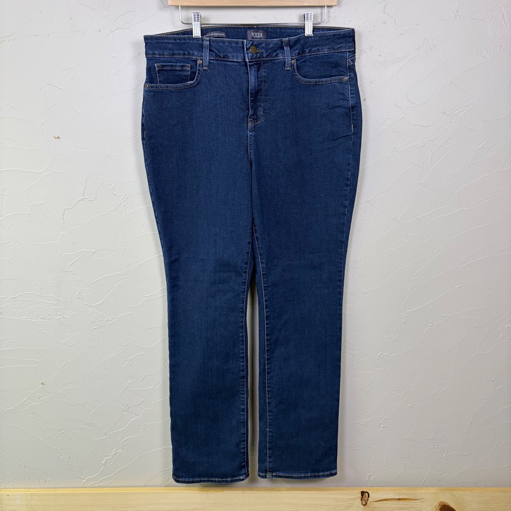 NYDJ Marilyn Straight Jeans Women 16 Blue Lift Tuck Denim Stretch Tummy Control